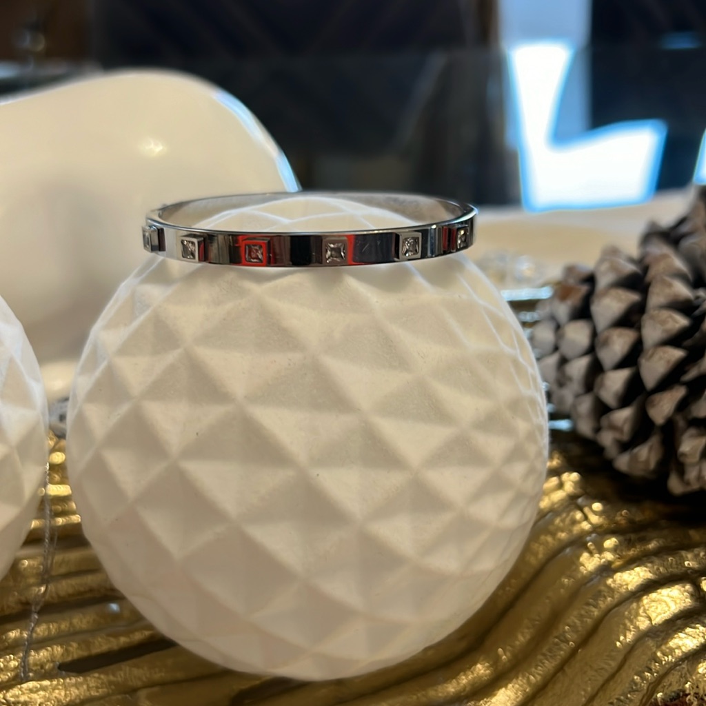 Trendy Stainless Steel Square Cubic Zirconia Bracelet Bangle